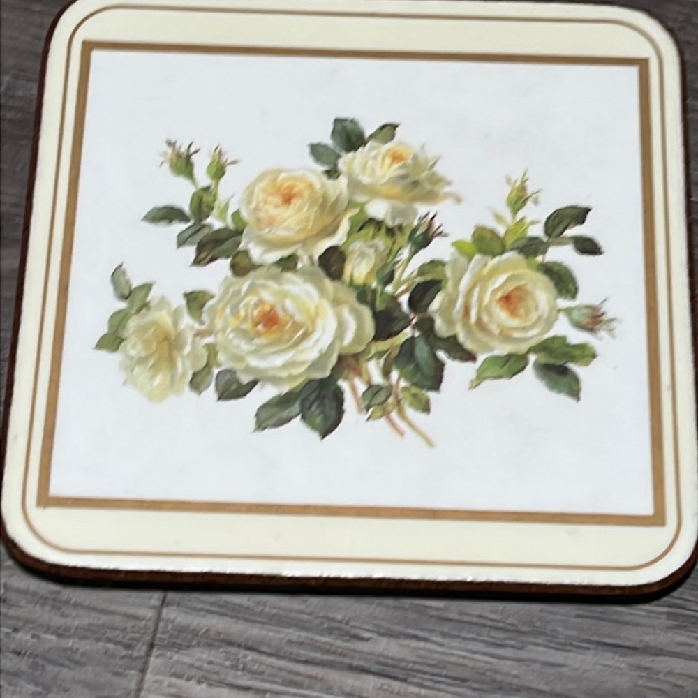 Vintage Pimpernel Coasters English Rose Motif Moisture Proof Cork Back Set of 5 - Picture 16 of 16
